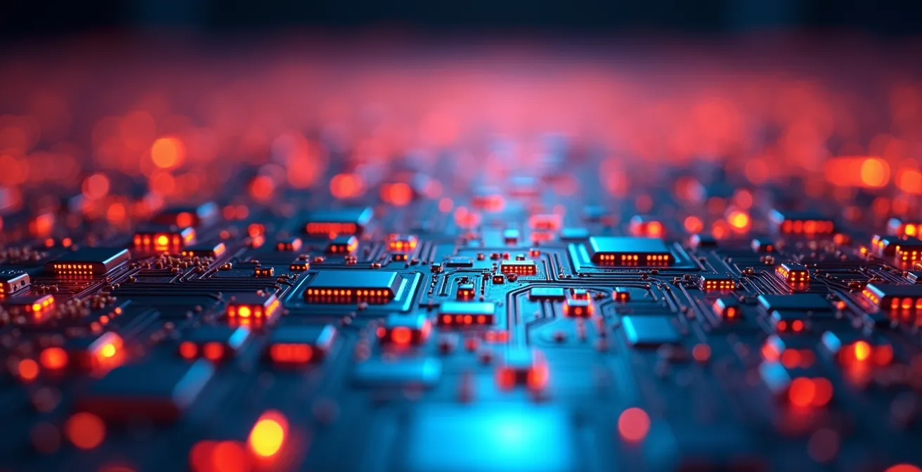 Vue macro d'une caméra thermique révélant les variations de température sur une surface